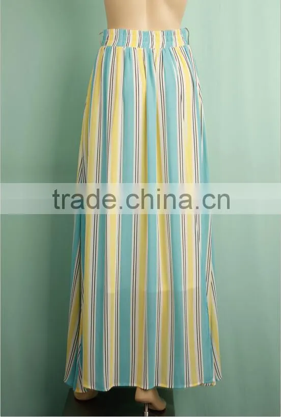 2016 summer wear stripe pattern fat plus size long chiffon youth maxi skirt