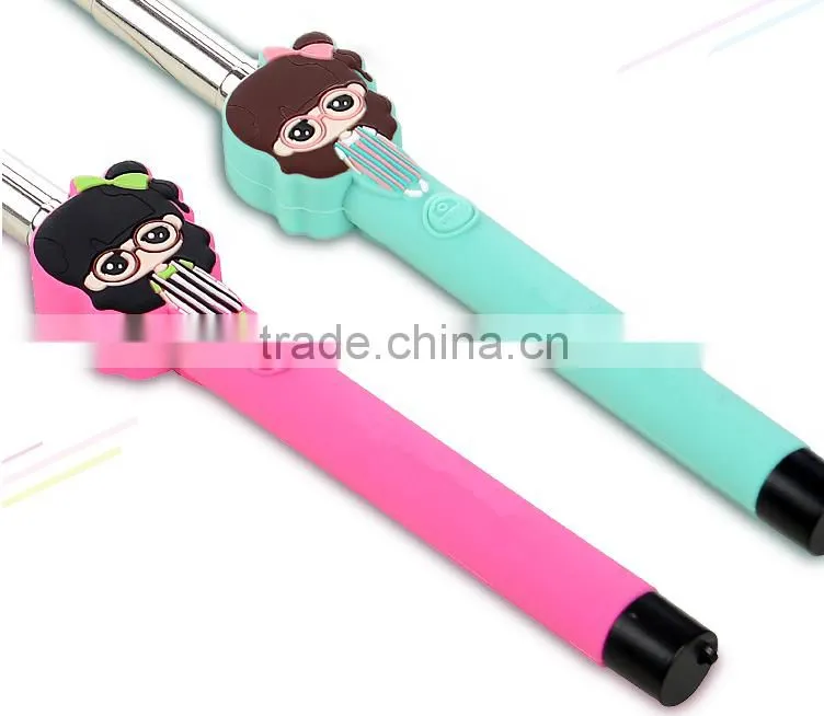 2015 Wholesale Lovely Cartoon Girl Design Portable Selfie Stick Wired Control