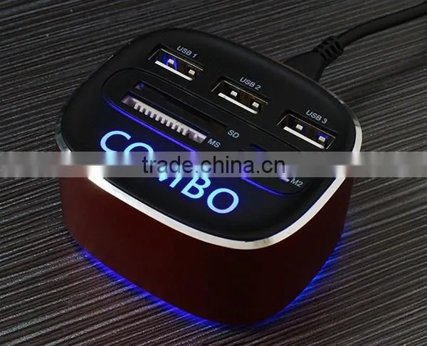 novelty gift 3 ports usb hub with different card readers