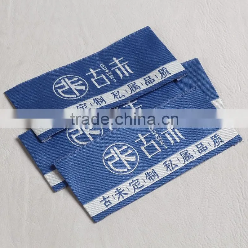 Deep blue two sides folding woven label for Double breasted coat