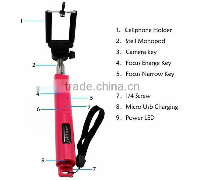 wholesale wired monopod selfie stick headphone cable control