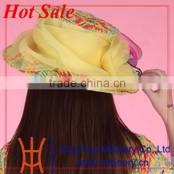 Popular design top selling organza hats and neck designs for ladies suit in China