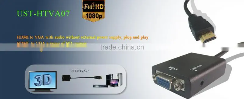 BLACK,Free Shipping active H to VGA converter adapter cable with Audio