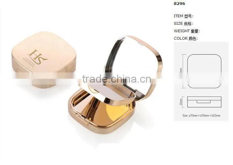 Custom Gold Plastic Luxury Pressed Powder Case with Mirror