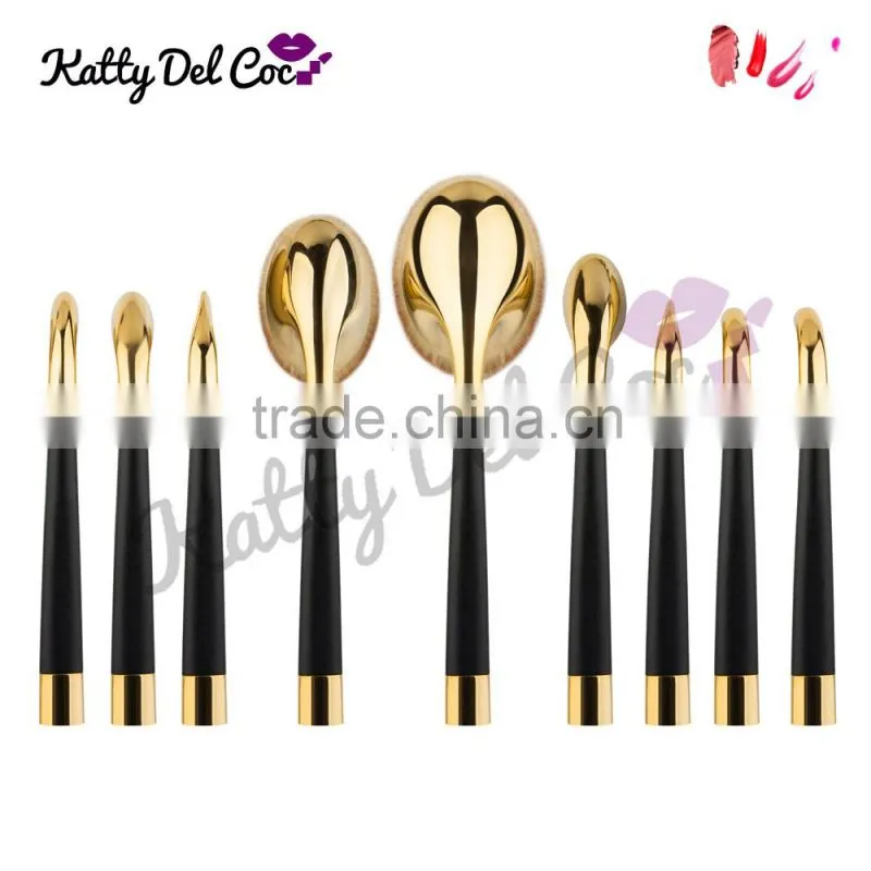 9pcs shiny rose gold golf professional makeup brushes