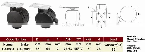 KOYUET Plate Black High Quality Nylon Castor Wheel For Wheelchair