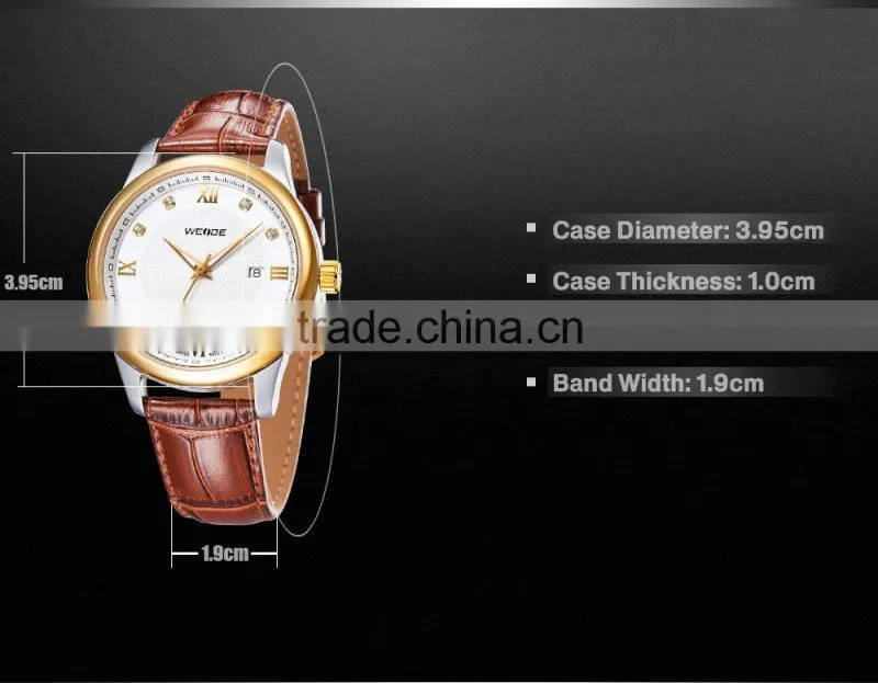 Luxury Brand Gold Military Genuine Leather Rhinestone Quartz Man Watch WEIDE 93008R