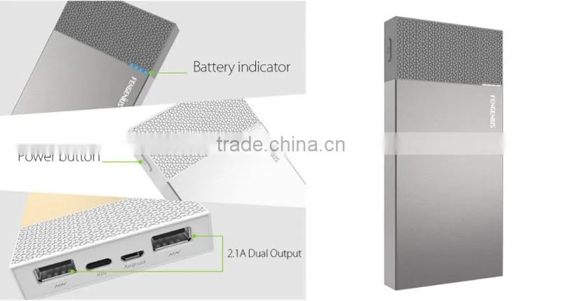 Dual USB Portable 10000mAh battery charger back up powerbank, Quick Charge fast charging