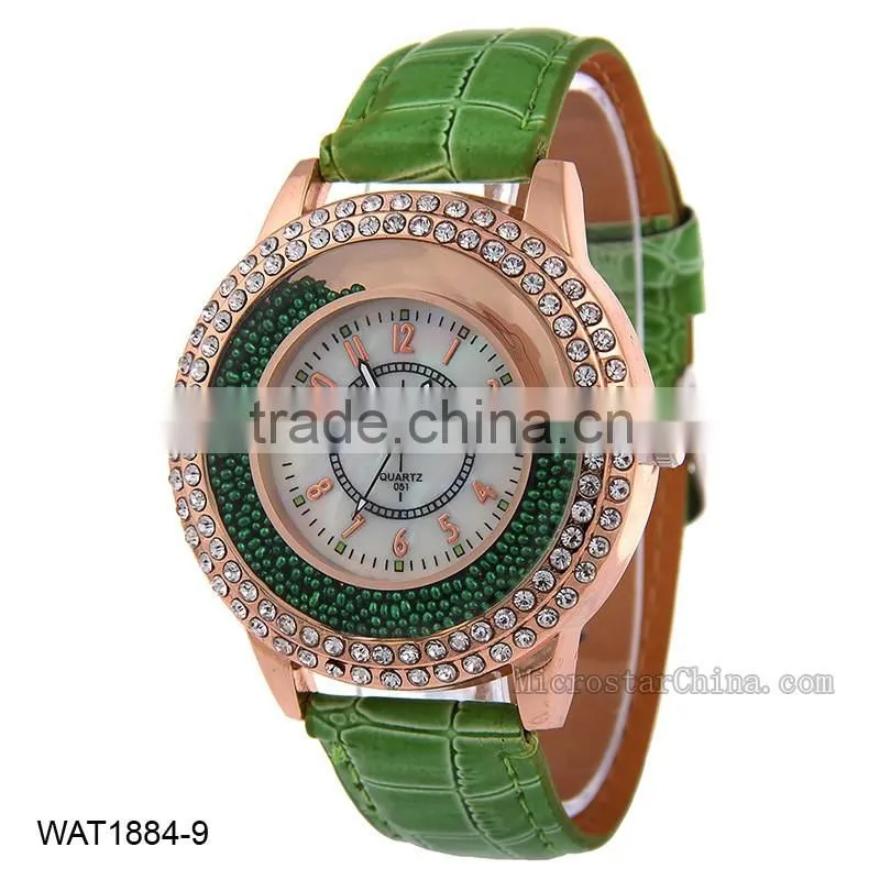 Luxury Women Fashion Leather Band Quicksand Crystal Quartz Watch