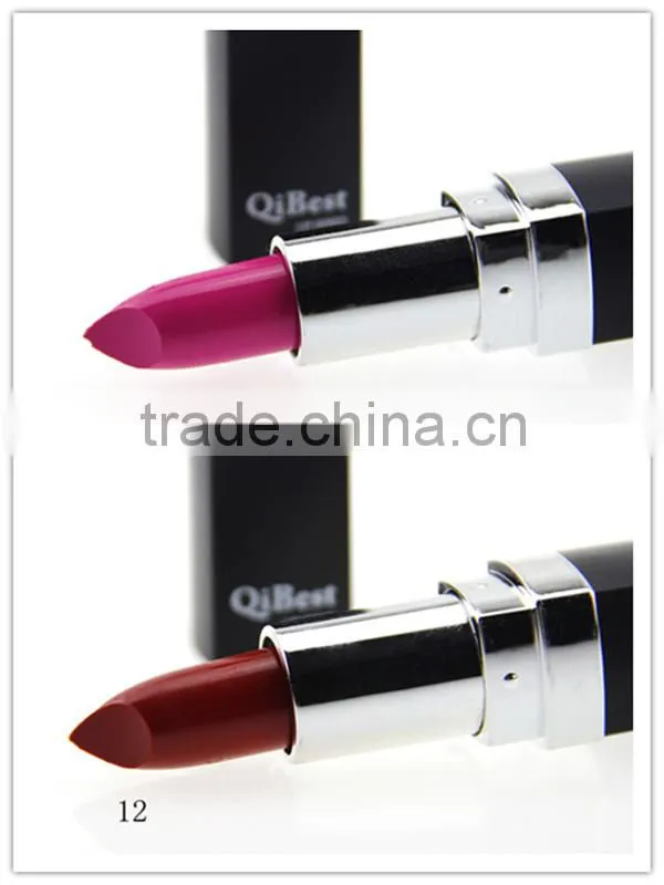 Fashion 12 color matte lipstick black tube purle red pink color longlasting waterproof lipstick