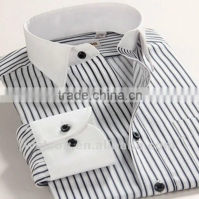long sleeve European style latest design brand gray stripe 100% cotton harmonia collar fashion business shirt for men