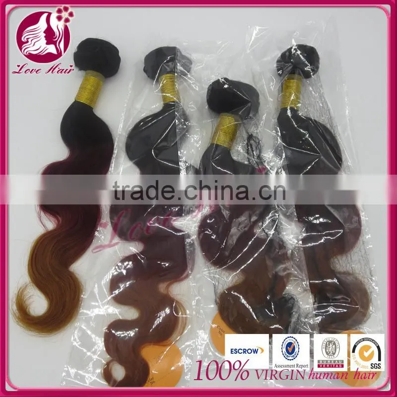 For sale 100% unprocessed three tone human hair body wave hair wefts with body wave lace closure
