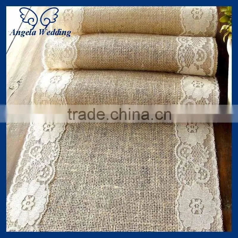 RU001C New hot beautiful wedding hessian real burlap and lace table runners