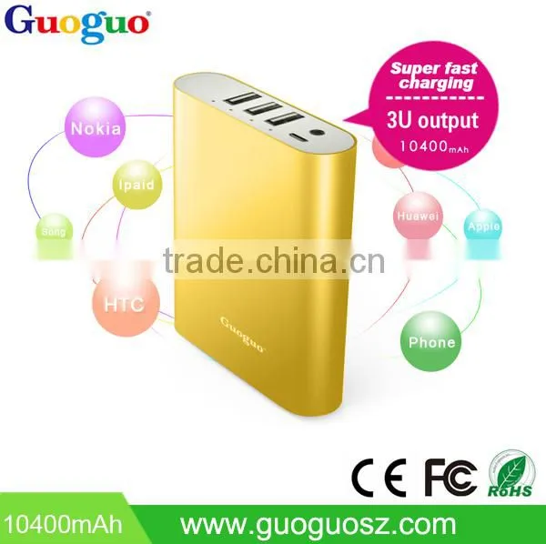 100% Quality Control external phone charger 10400mAh portable 3U Power bank