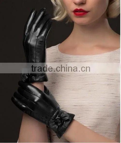 Custom Black Genuine Leather Gloves Girls Genuine Leather Gloves