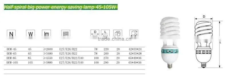 Linan big power half spiral 45w/65w/85w/105w saving energy lamp with cheap price