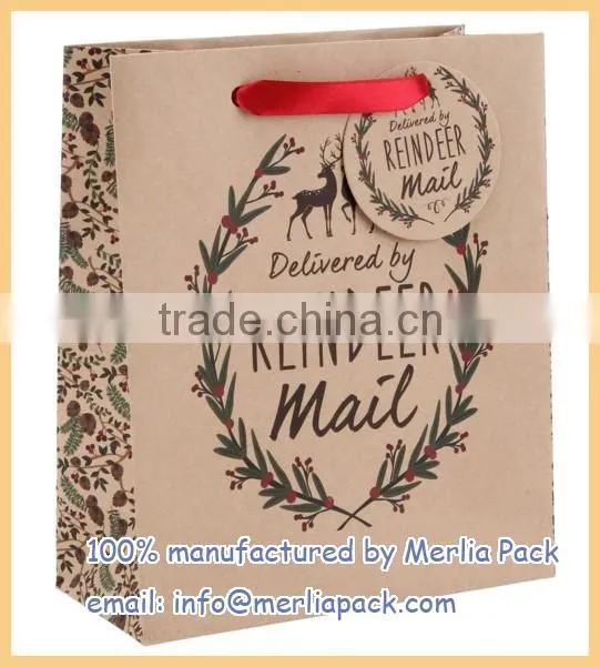 Kraft Paper Bag Winter Evergreen Christmas Trees Natural Brown Luxury Gift Large Bags