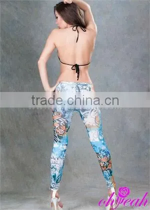 2014 High quality fashion design sexy ladies cream colored leggings