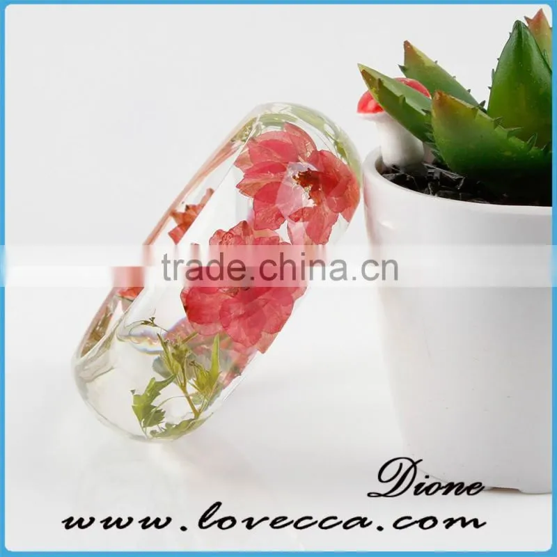 2016 high quality clear customized jewelry resin real dried flower bangle
