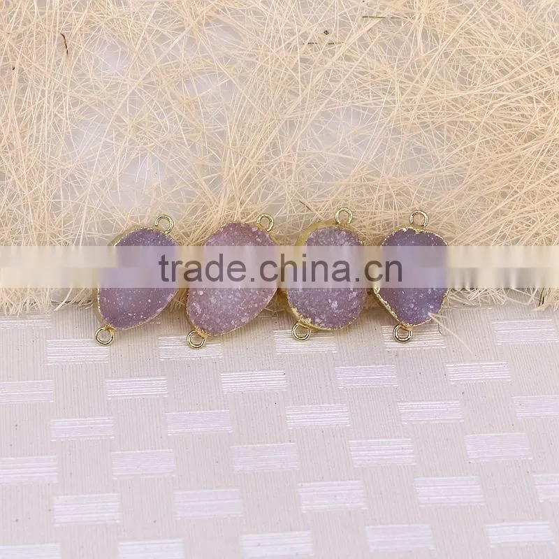 Druzy Agate Connector Beads Gold Plated Edged Natural Color Druzy Geode Agate Connector Gem stone Quartz Jewelry Charms