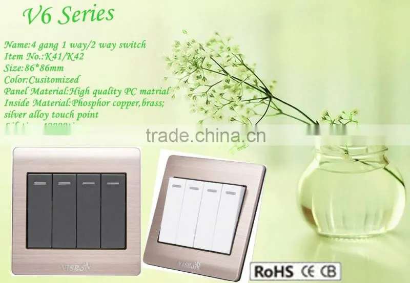 High quality 10A 250V DC Isolator Switch 4 gang 1 way switch