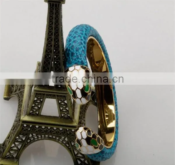 2016 Fashionable stainless steel gold plated snake bangle jewelry europe brand leather bracelet