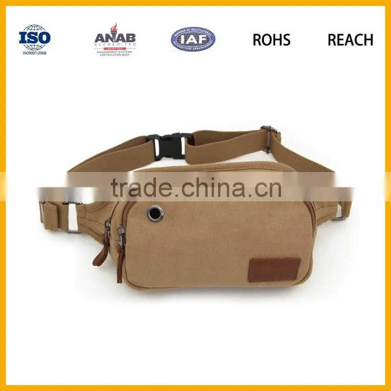 High Quality Durable Adjustable Strap Multilayer Canvas Waist Bag for Sports, Travel, Business