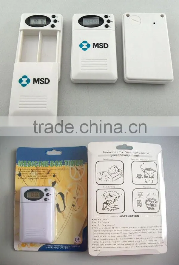 2 comparments mini pill box with alarm timer