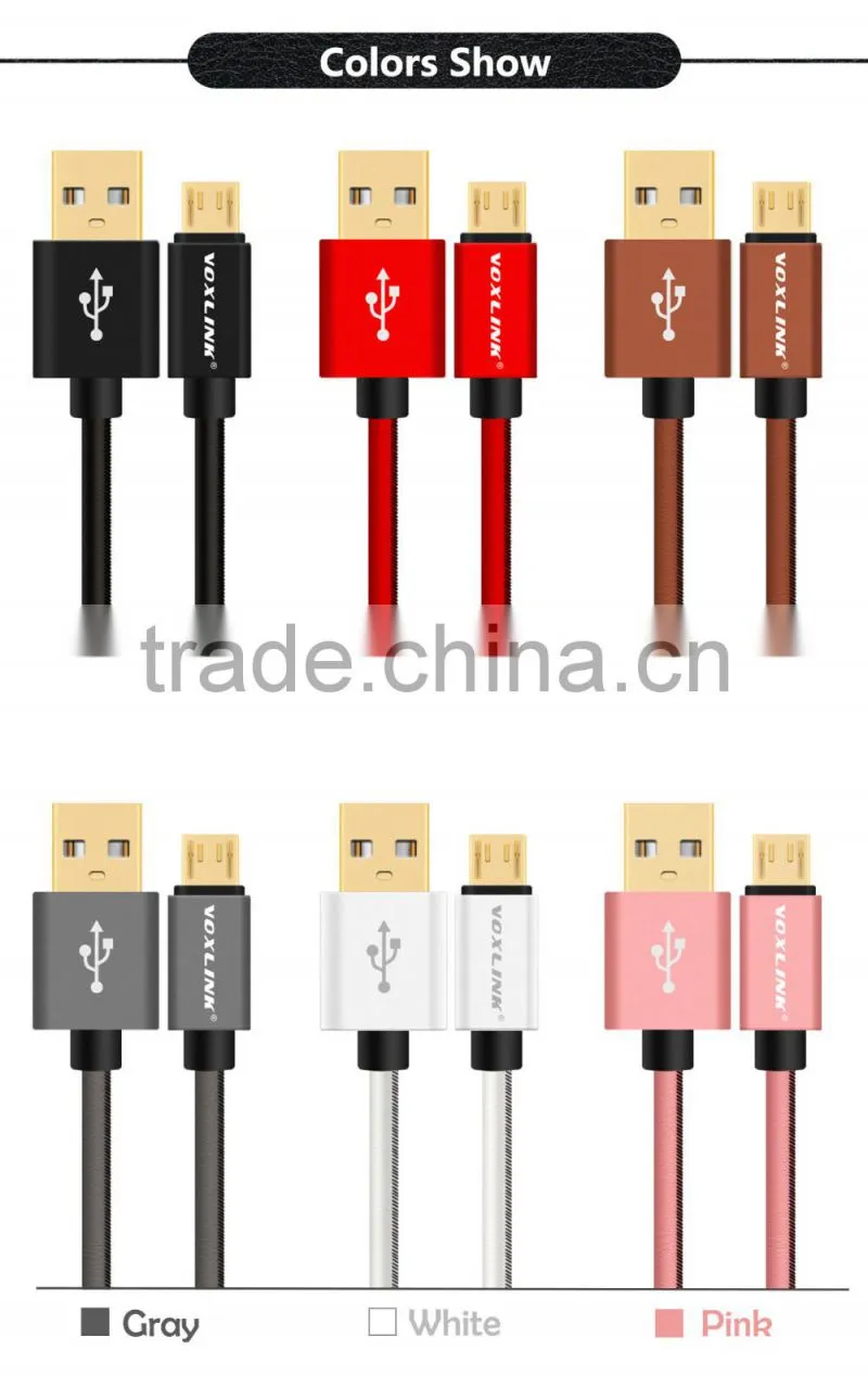 Voxlink fast charging 5v 1a Gold-Plated 0.25m/1m/2m/3m usb type c cable or micro USB 2.0 Charger Date Cable (connector optioal)