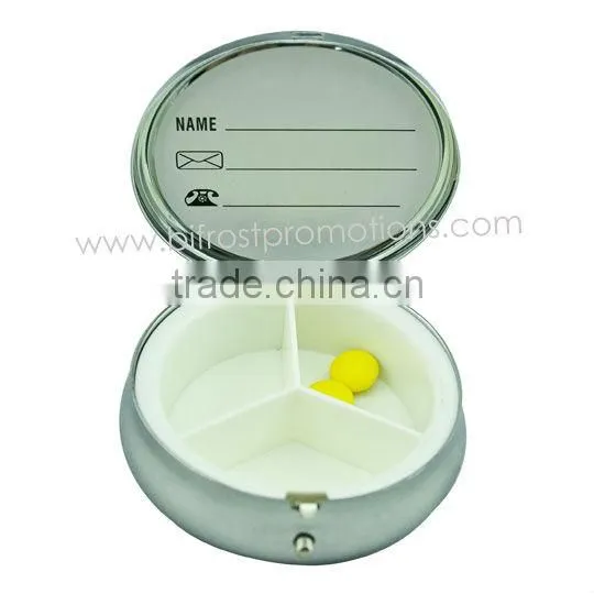 Round Metal Pill Box With 3 Compartments