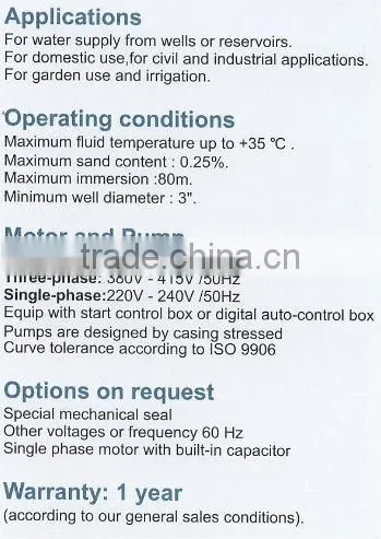 CE certified electric submersible water pumps