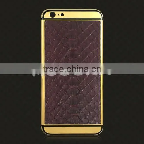 For iphone6 leather gold plated housing, gold housing with groove stick leather housing for iphone6