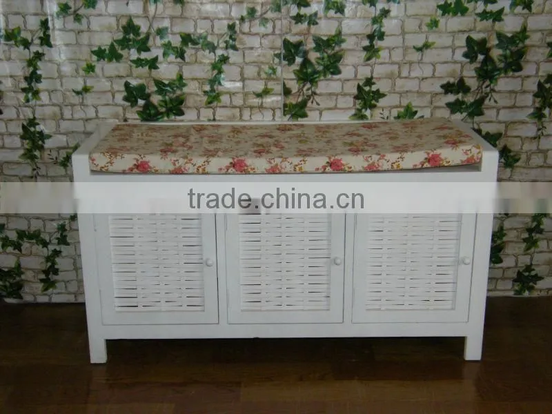 new design wooden shoe cabinet design with a chair to sit on