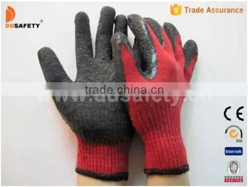 DDSAFETY 10G Red T/C Linner Black Latex Coating Safety Cotton Industry Gloves