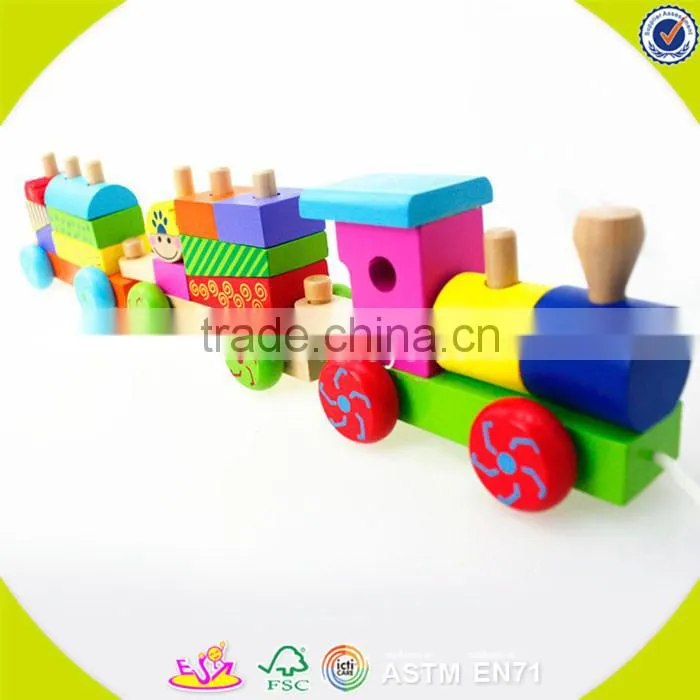 Wholesale hot baby wooden train blocks toy diy creative kids wooden train blocks toy W04A067