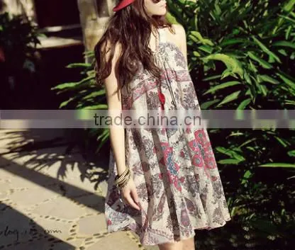 2016 New Summer Women Short Strapless Shoulder Beachwear Bohemia Dress