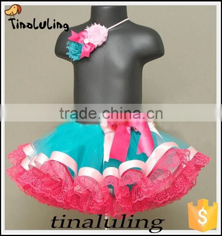 latest fashion children skirts 100% polyester baby tutus rainbow pettiskirt satin ribbon tutus