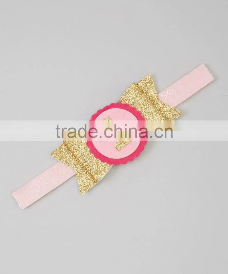 New Girls Birthday Headband With Gold Bow Sparkle Cute Baby Girl Hair Band Fancy Children Accessories HA90423-27
