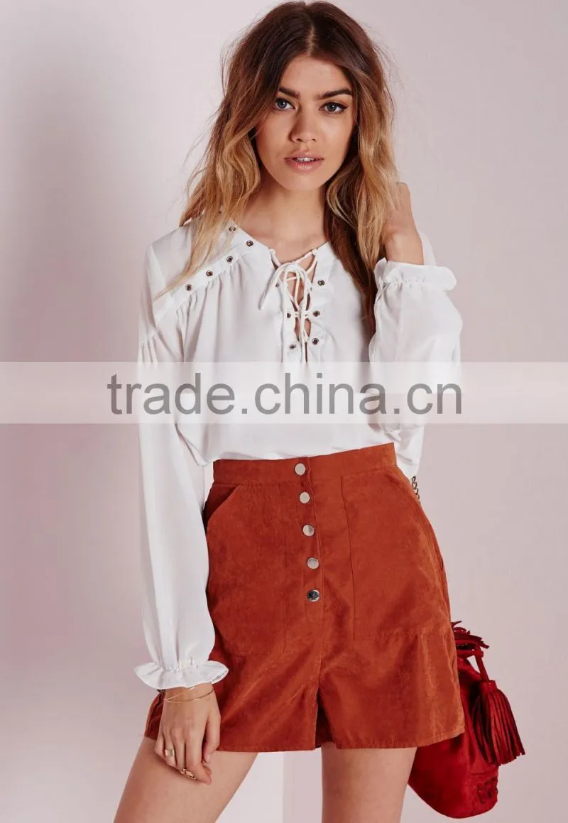 Latest design korean style fashion women blouse o-neck chiffon style blouse