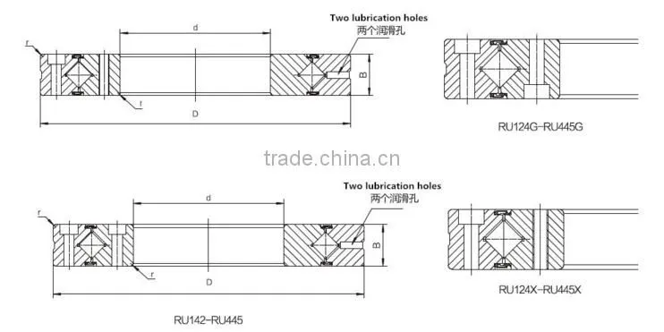 RU124G robot crossed roller bearing