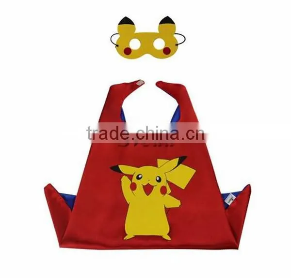 High Quality Pocket Monster Pikachu Cloak with mask 70cm Halloween cosplay Pokemon Pikachu mask