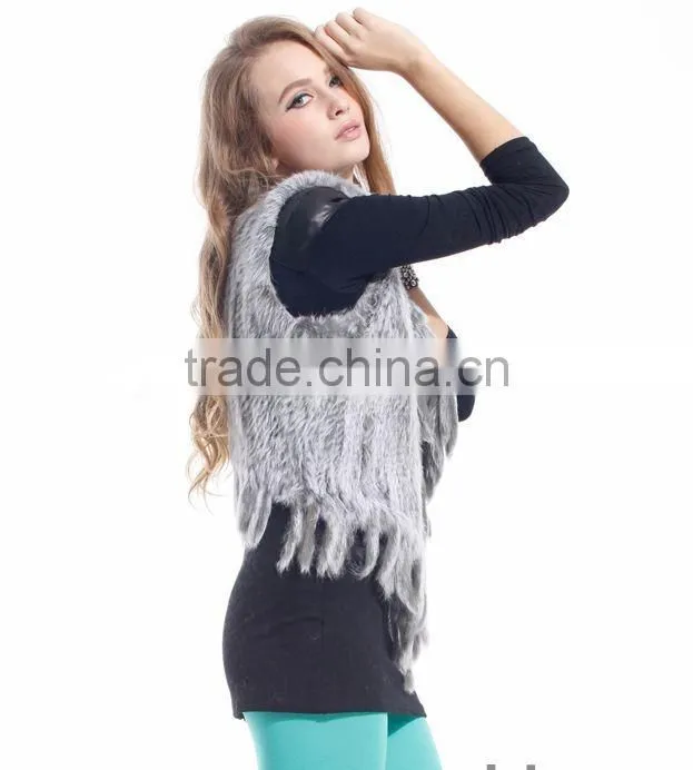 Ladies' Genuine Handknitted Rabbit Fur Vest with Tassel YR465A