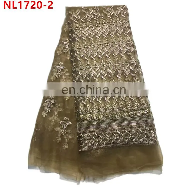 Newest french lace tulle lace with beads/high quality tulle lace for african parties