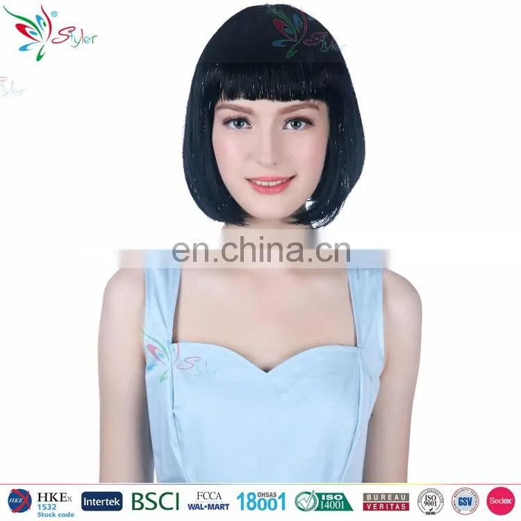 fashion synthetic hair cosplay party short bob wigs with tinsel silver wig