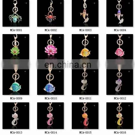 high quality owl animal shaped metal rhinestone crystal Key chain MCA-0074