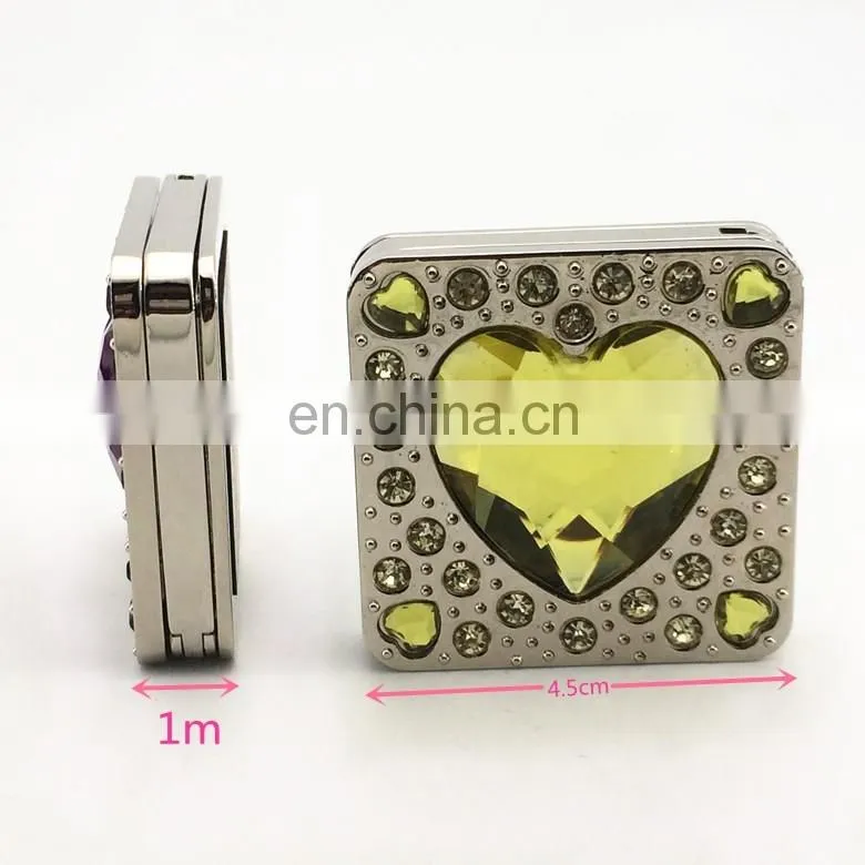 Wholesale square foldable purse hanger with heart shape crystal