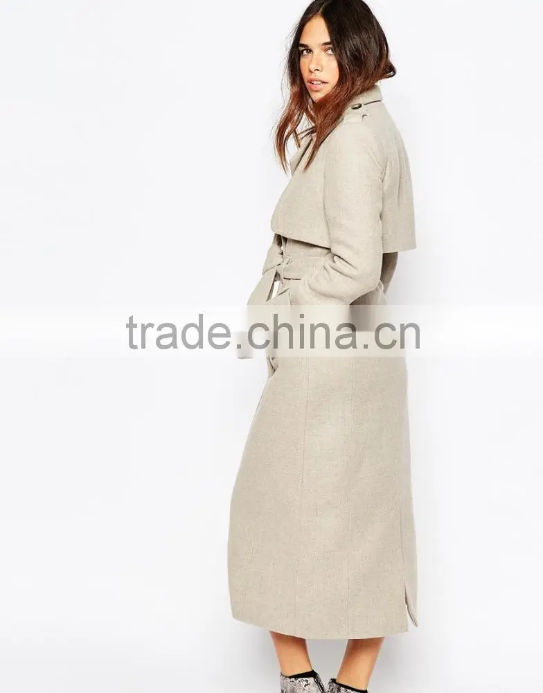 Military style long trench cashmerefitted coat for woman