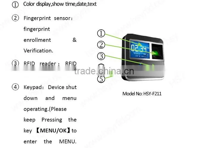 Biometric time attendance for time recorder and fingerprint access control with TCP/IP RS485 USB interface and Software