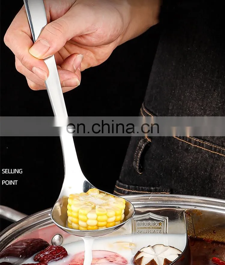 7 Inch Long Handle Stainless Steel Hanging Hot Pot Scoop Kitchen Cooking Spoon Soup Ladle Colander Spoon