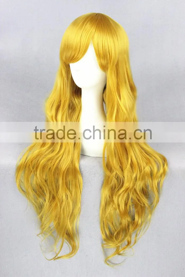 High Quality 80cm Long Curly Blonde Synthetic Anime Cosplay Lolita Wig